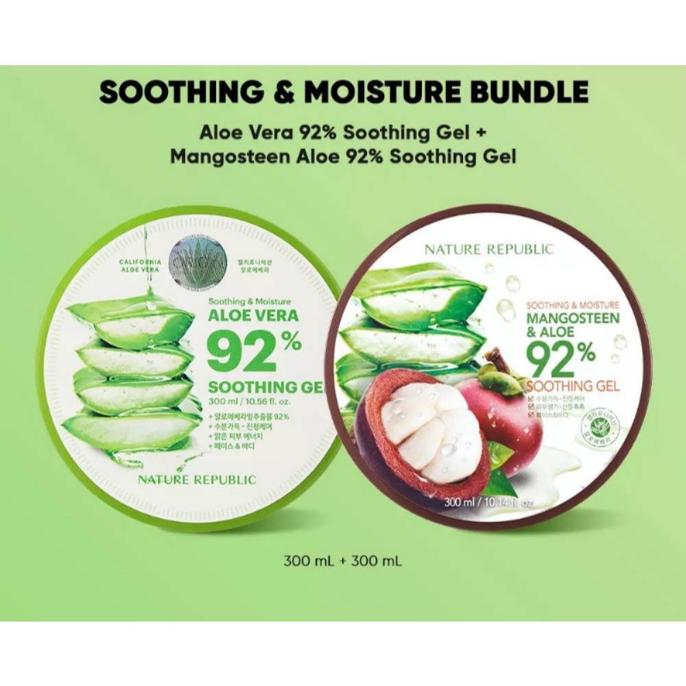 NATURE REPUBLIC [2 PCS] ALOE VERA 92% + MANGOSTEEN ALOE 92% Soothing & Moisture Gel 300ml