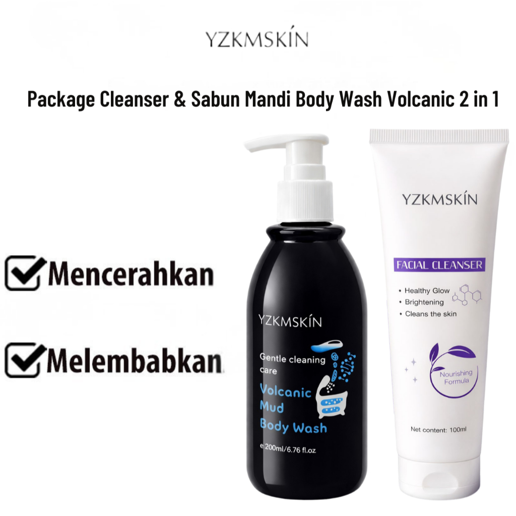 YZKMSKIN - Paket Body Wash Volcanic & Sabun Pencuci Wajah Facial Cleanser