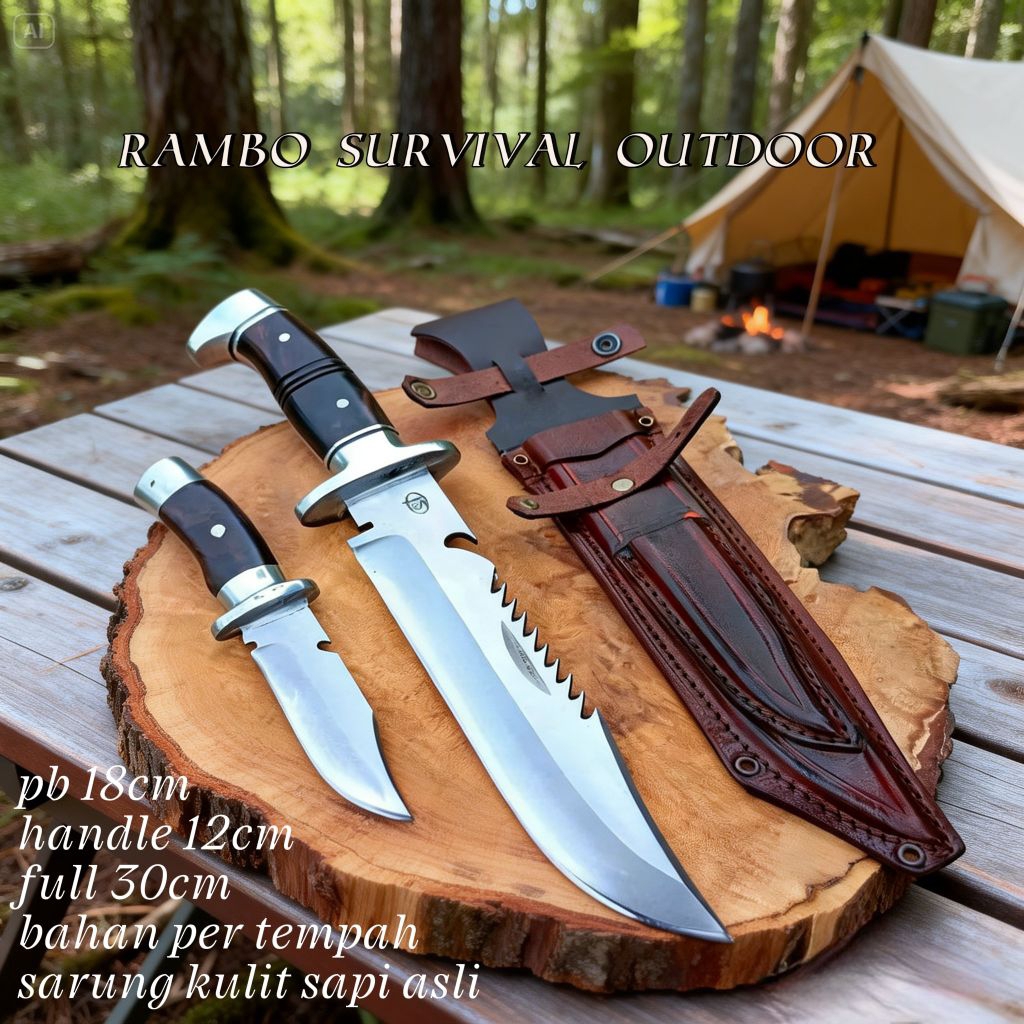 pisau set tactical survival outdoor, pisau rambo
