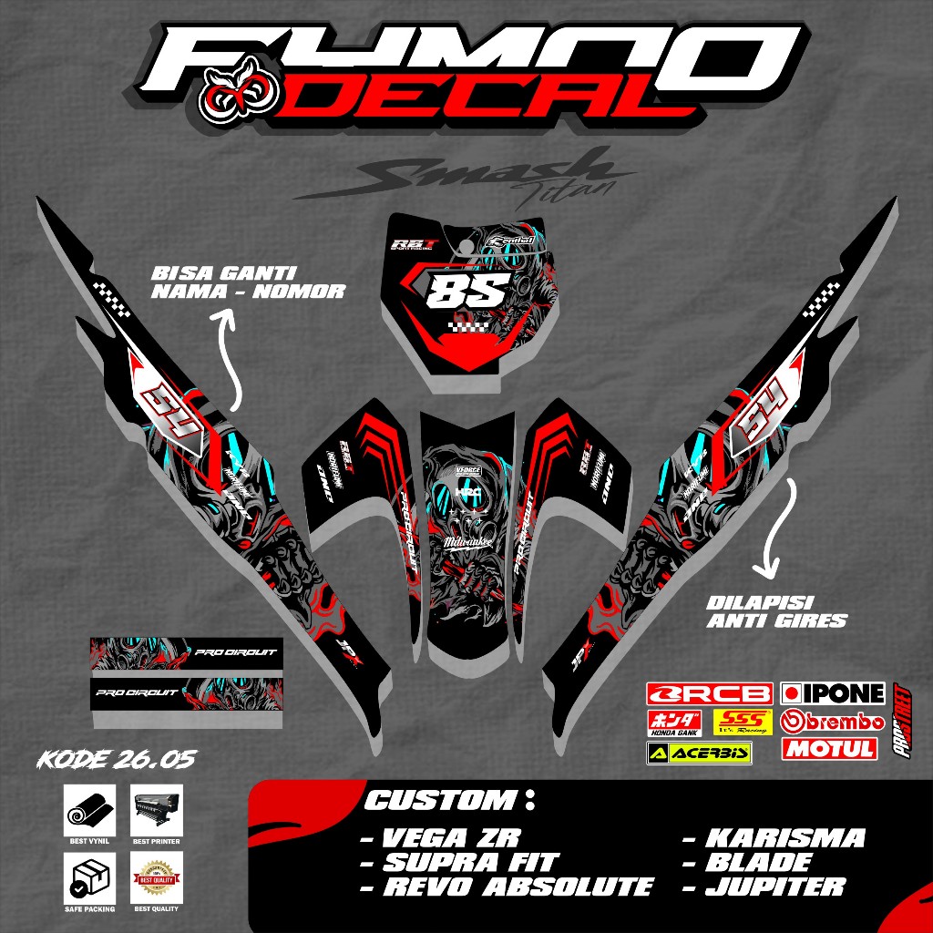 (NEW) STICKER DECAL STRIPING RBT HONDA SMASH TITAN 155 CUSTOM SUPERMOTO TERBARU KODE 26.05