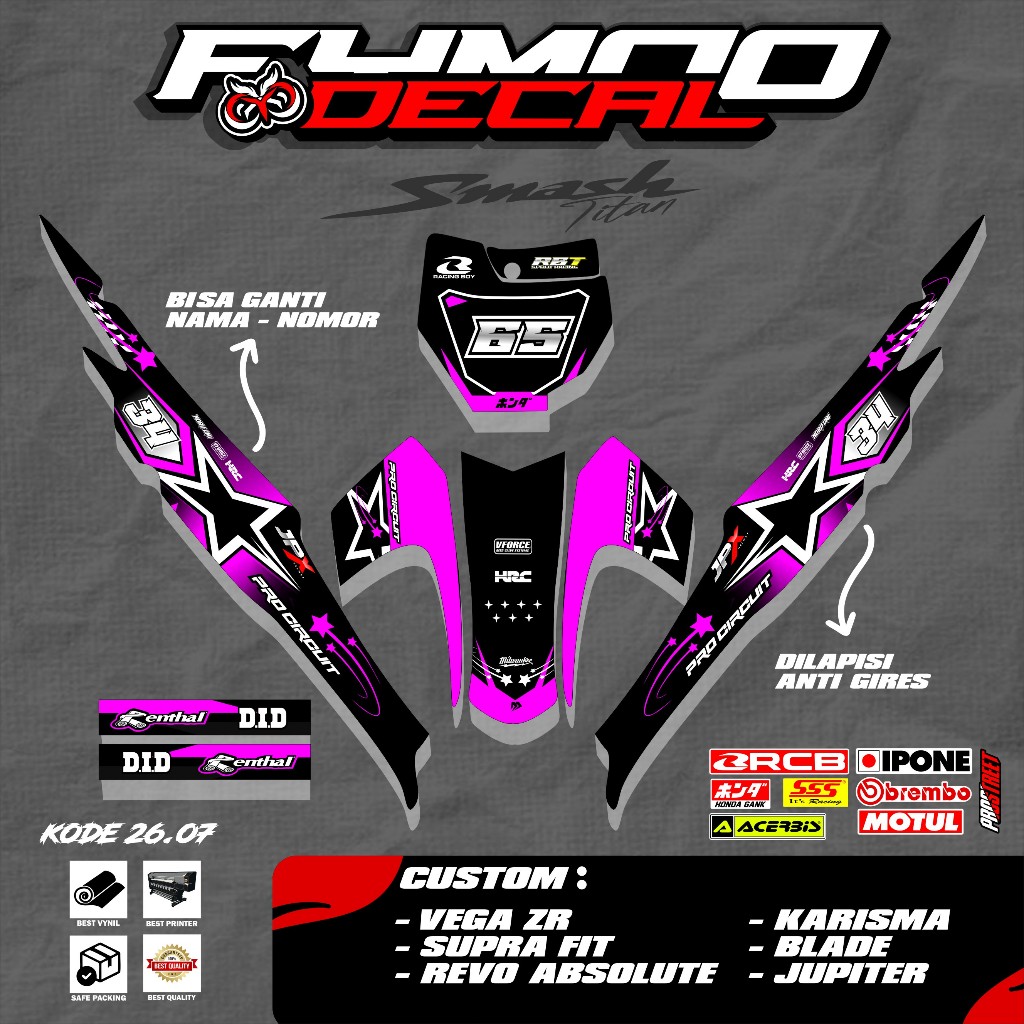 (NEW) STICKER DECAL STRIPING RBT HONDA SMASH TITAN 155 CUSTOM SUPERMOTO TERBARU KODE 26.07