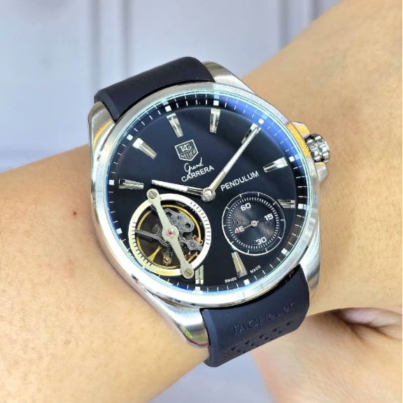 JAM TANGAN WETH GRAND CARRERA PANDULUM SKELET0N-BLACK RUBBER STRAP 46MM
