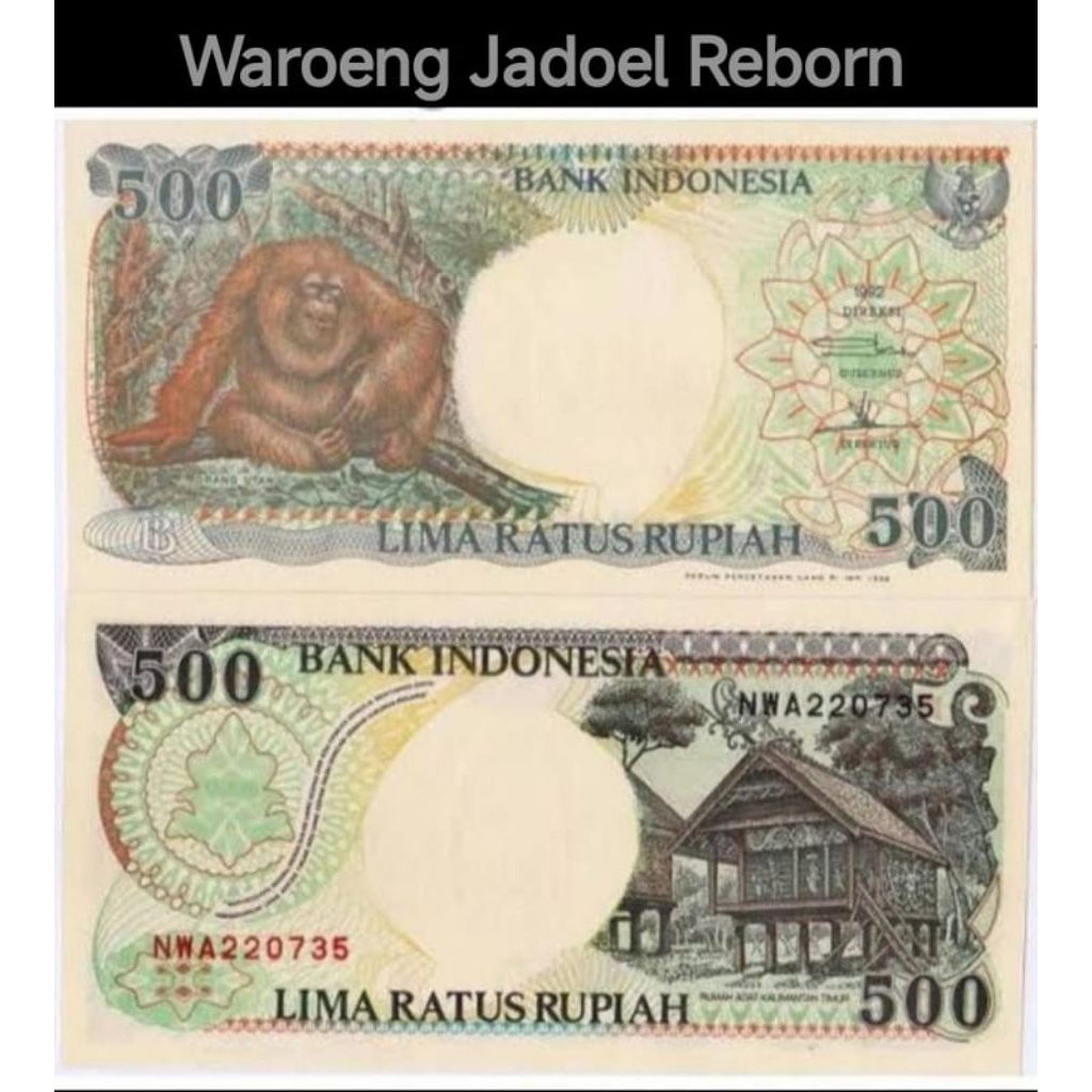 Lima Ratus Rupiah Asli Orang Utan Koin Uang Kertas Rp 500 Rumah Adat 1992 Souvenir Mahar Koleksi Log