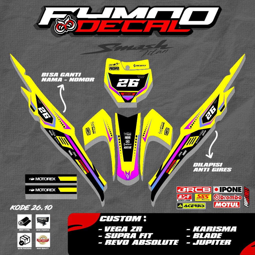 (NEW) STICKER DECAL STRIPING RBT HONDA SMASH TITAN 155 CUSTOM SUPERMOTO TERBARU KODE 26.10