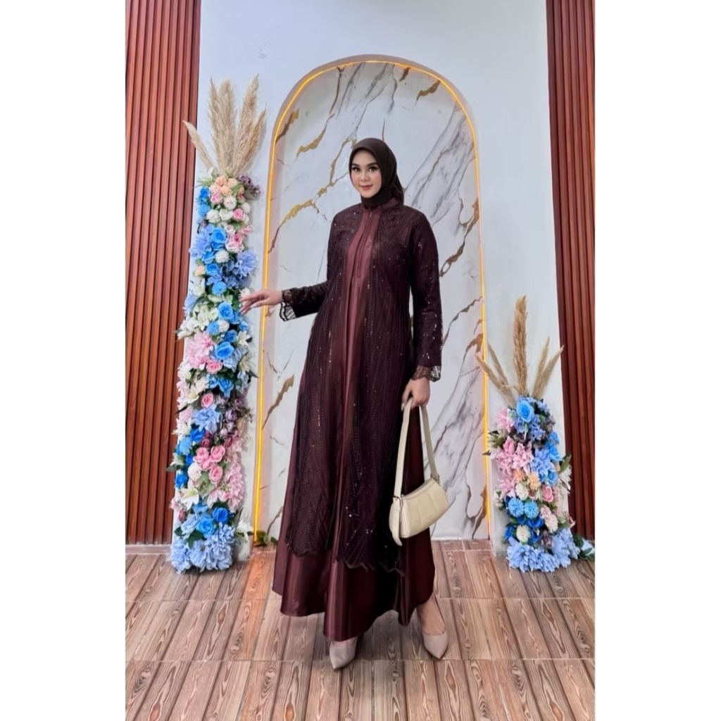 Gamis Satin Kristal Mix Bordir Tile
