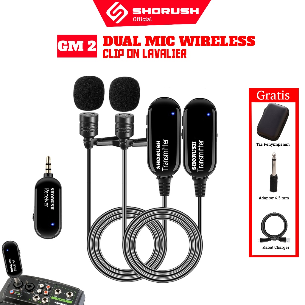 Shorush - GM 1 / GM 2 Microphone Clip On Wireless Jepit Imam Masjid UHF PRANK VLOG Untuk Smartphone 