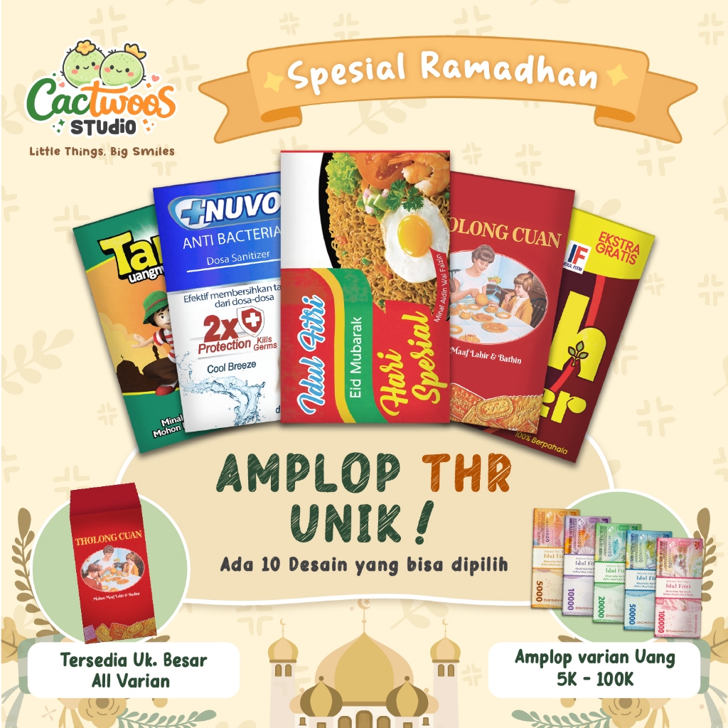 AMPLOP THR UNIK ISI 10 LUCU MEME INDOMI3, TEH HA ER, TARO BESAR, AMPLOP THR UANG 100 RIBUAN,50RB,20R