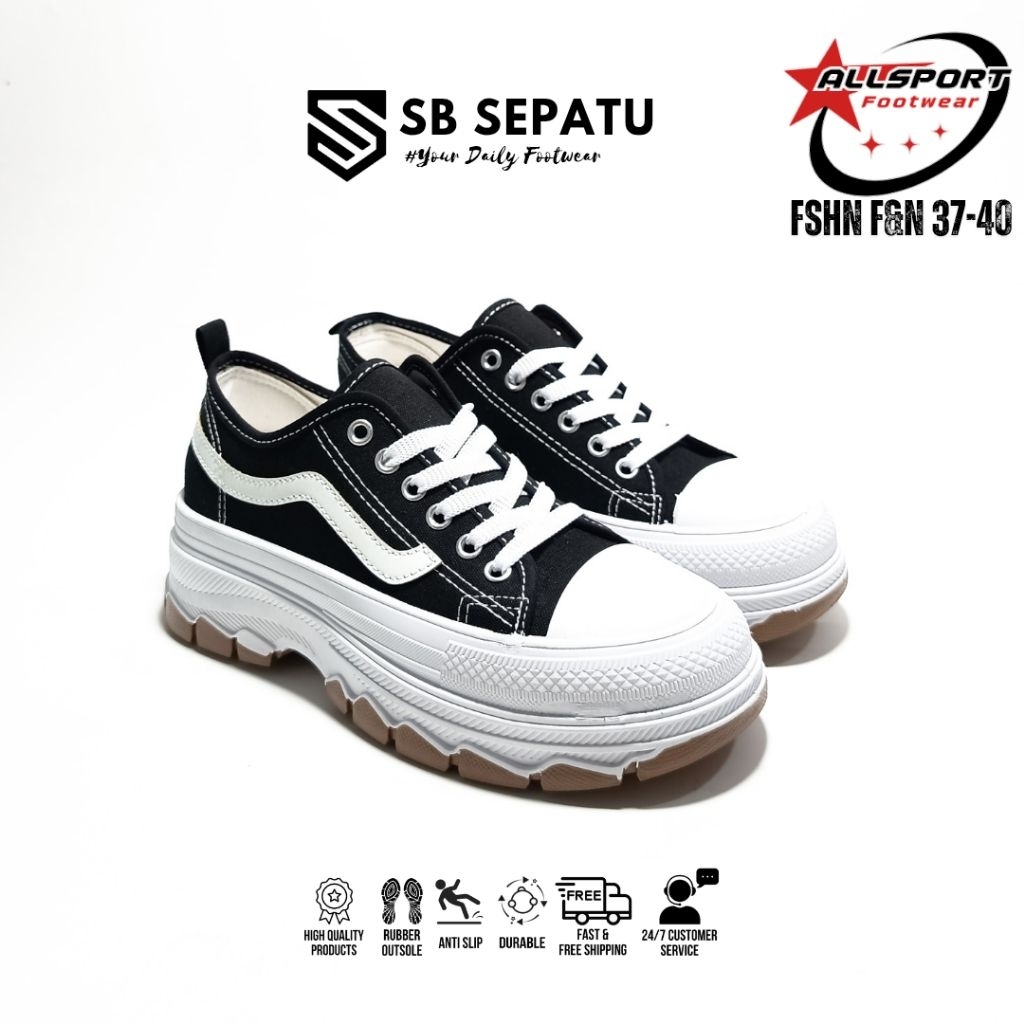Sneakers Fashion FOR & NICE LOW BLACK 3535 || Sepatu Sekolah Anak Perempuan Hitam Pendek || Sepatu S
