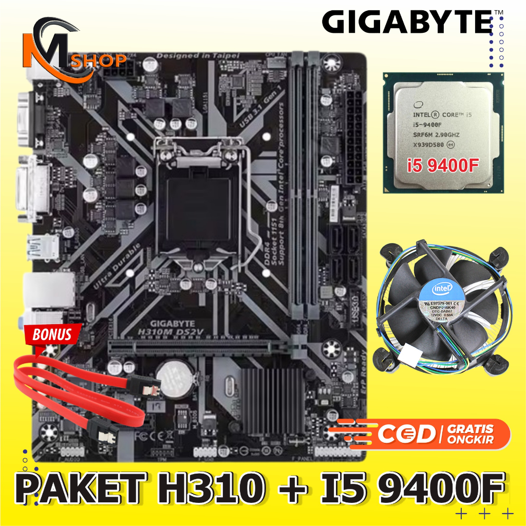 Paket Mobo Mainboard Motherboard H310 LGA 1151 DDR4 + Processor Intel Core i5 9400F Gen 9 + Fan