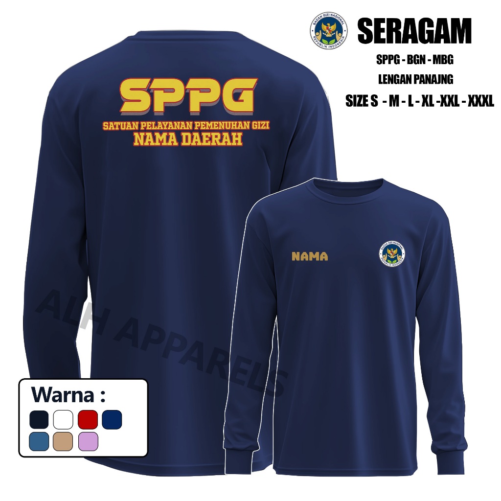Seragam kaos SPPG BGN MBG Lengan Panjang Gratis Custom Nama Daerah