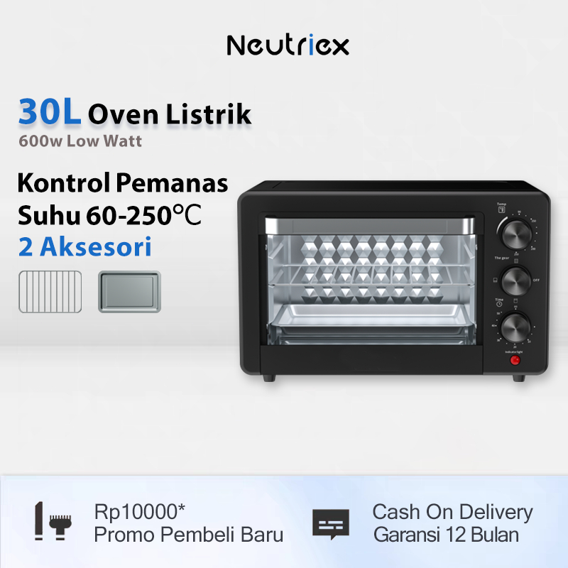 Neutriex Oven Listrik  30L Low Watt 700W Pemanggang Kue Digital Timer Hitam Oven Listrik Open
