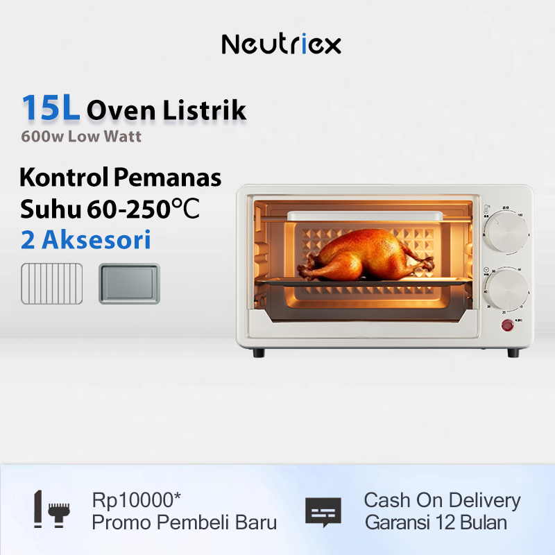 Neutriex 15L Putih Oven Listrik Low Watt 600W Multifungsi Kapasitas Besar Kue Digital Timer