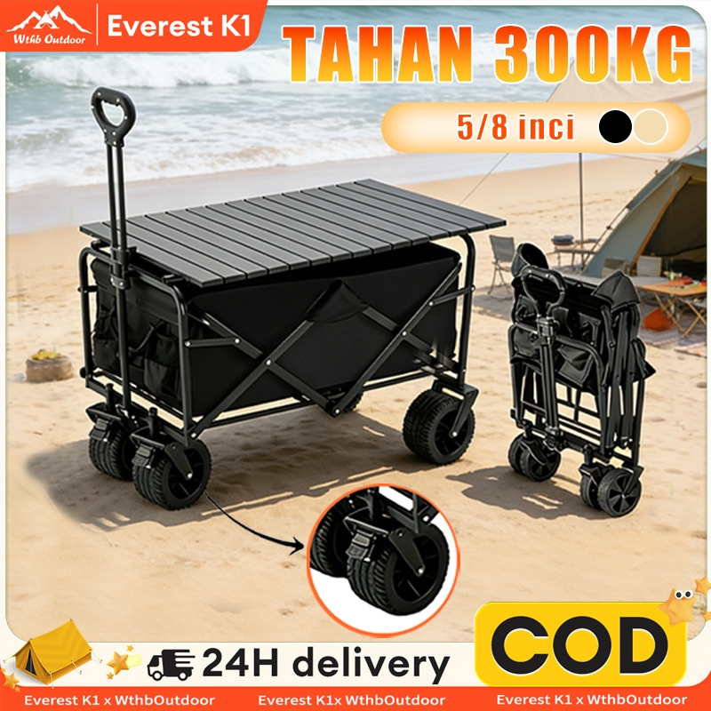Troli Barang Outdoor Trolley Camp Wagon Keranjang Belanja Brake Troli Piknik Besar Roda Besar
