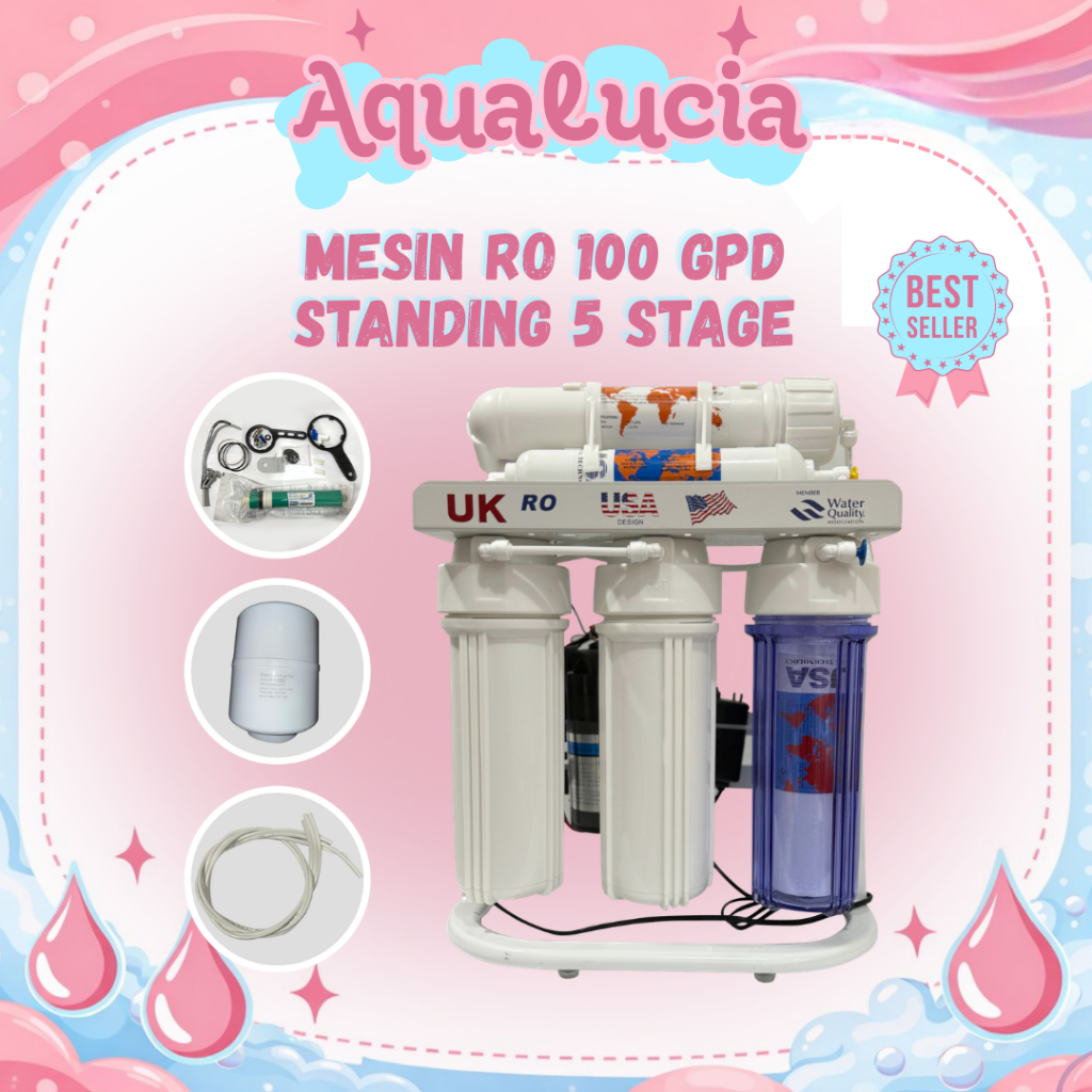 Mesin RO 100 GPD UK Standing 5 Stage Reverse Osmosis Filter Air Minum Rumah Tangga Depot