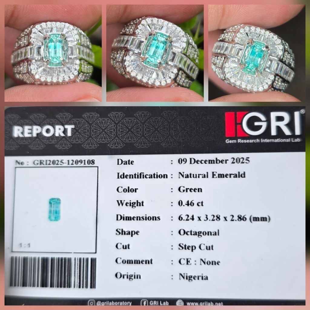 Batu Natural Clean HQ Zamrud Emerald Nigeria No Oil Memo 0.46 crt
