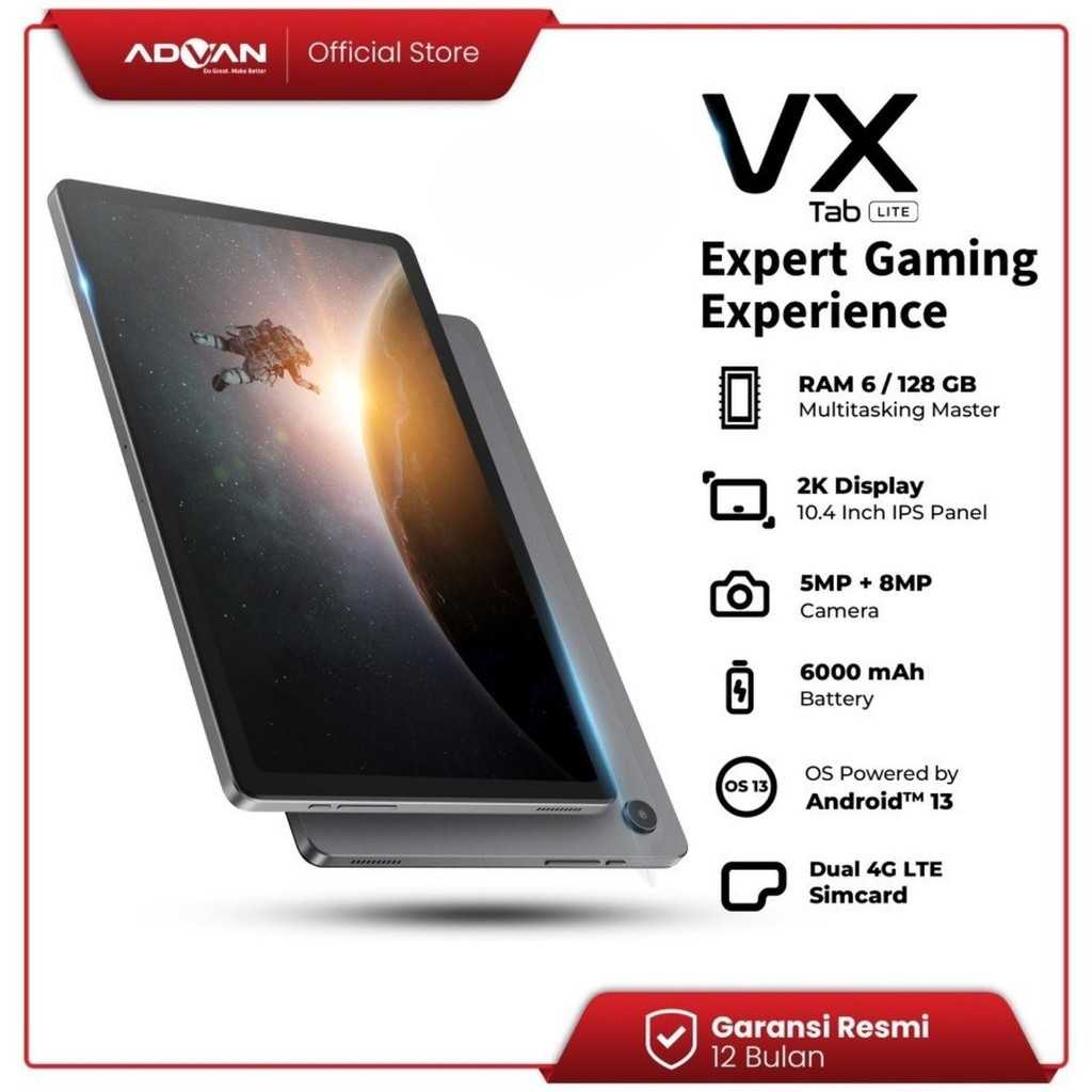 Tab Tablet Advan VX Lite 4G ram 6GB / 8GB internal 128GB / 256GB 10.4 IPS Android 13