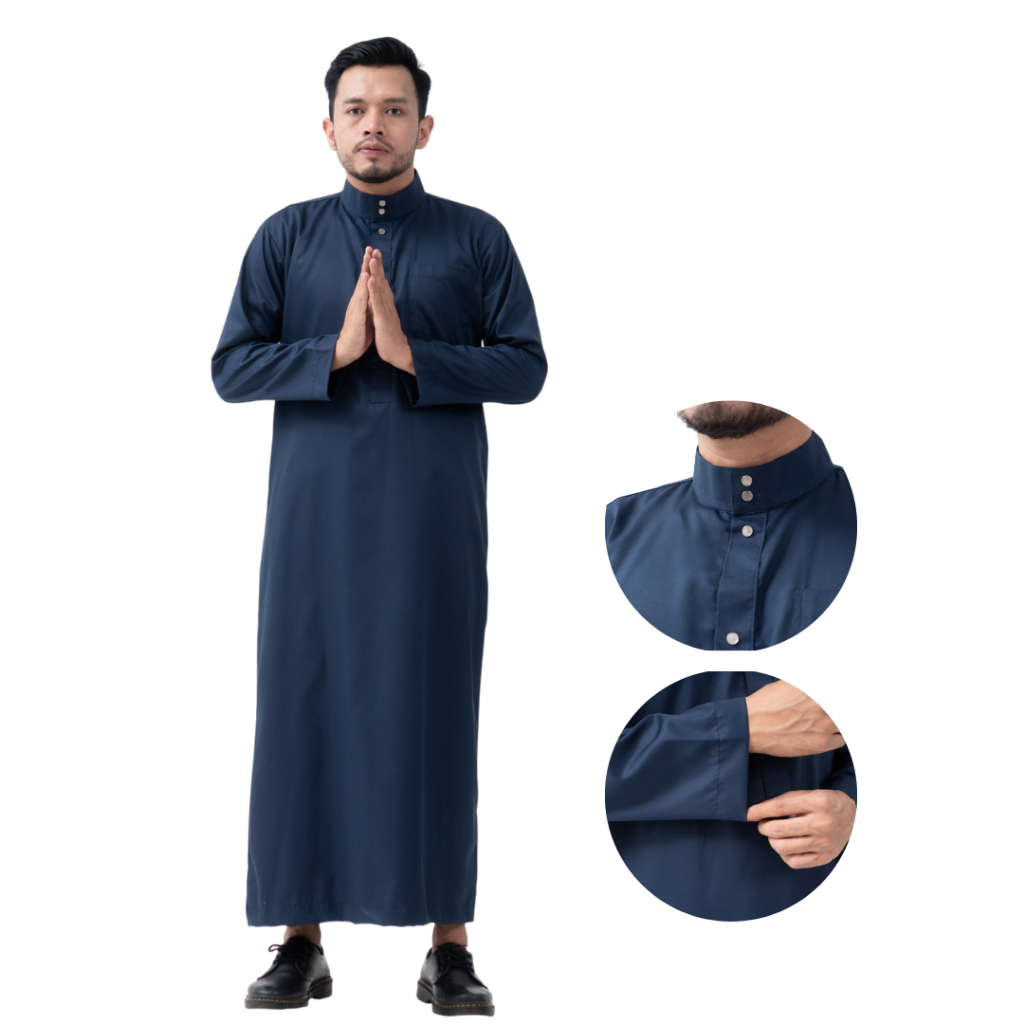 Gamis Pria Dewasa Muslim Lengan Panjang Polos Katun Toyobo Premium Adem Lembut Navy Hitam