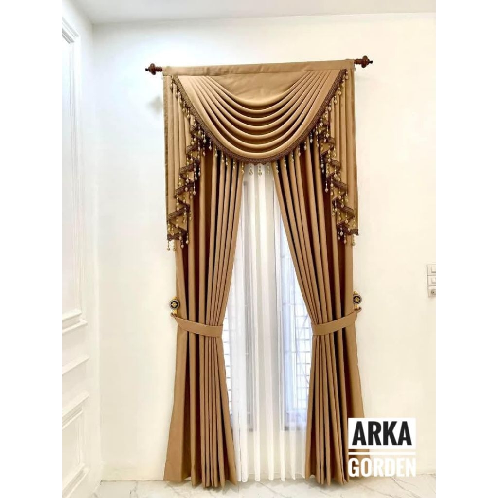 Gorden jendela satuset poni gelombang gorden satuset jendela pintu utama bahan balackout import