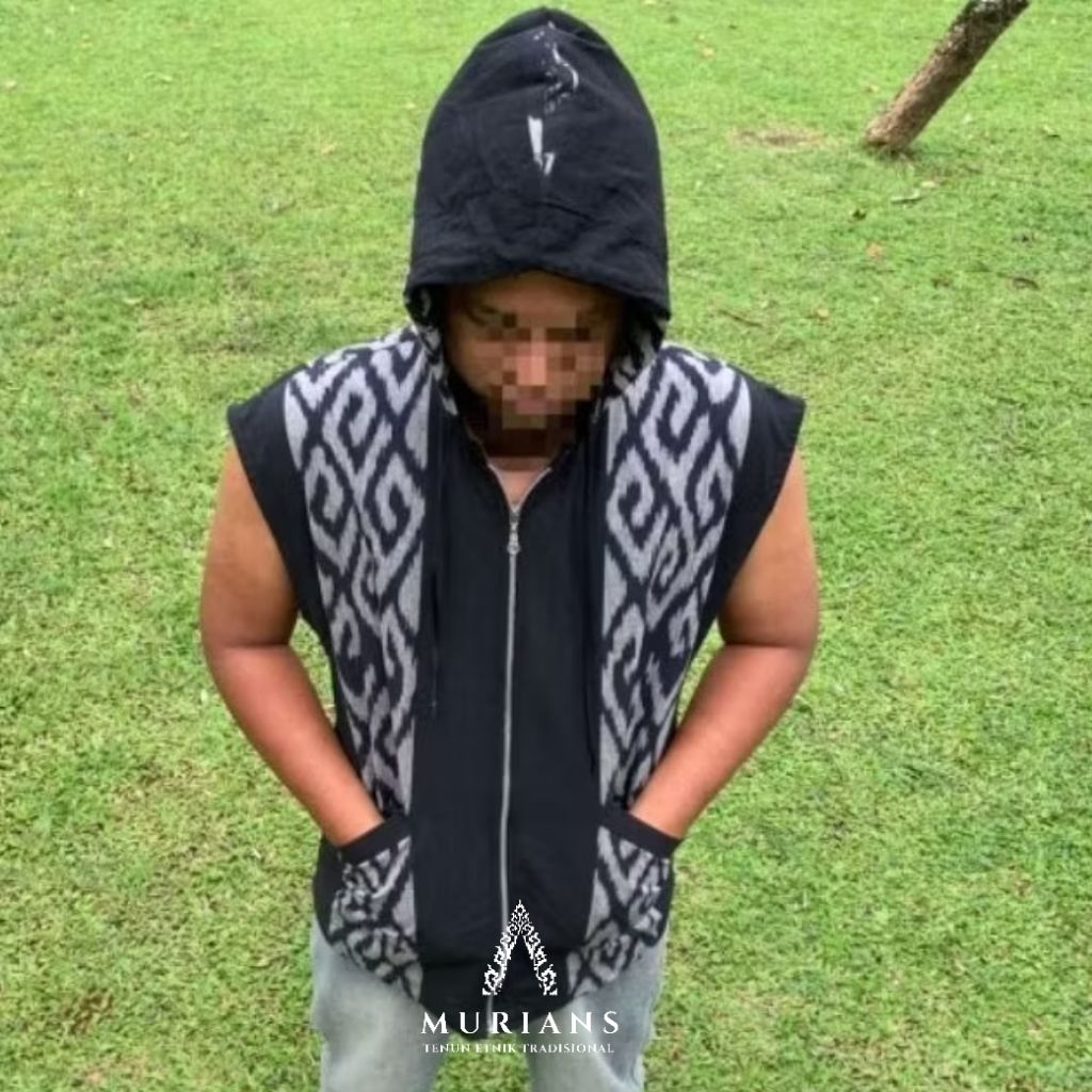 Ponco Hoodie Outer Jaket Tenun Songket Etnik Toraja Bali Lombok Unisex