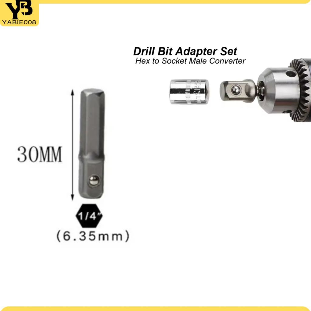 Adapter Obeng Bor Cordless to Shock Socket 1/4"-30mm
