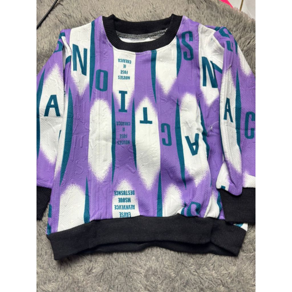 Sweater Anak Motif Salur Abstrak Ungu Putih | Crewneck Anak 2 Tahun | Bahan Tebal Adem & Nyaman