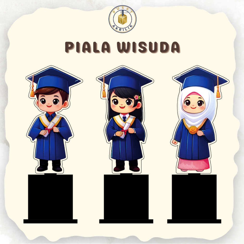 Piala Wisuda Akrilik (Wisuda AI 001) [PRINT UV] Piala Wisuda Kampus Almamater Biru Kado Wisuda Piala