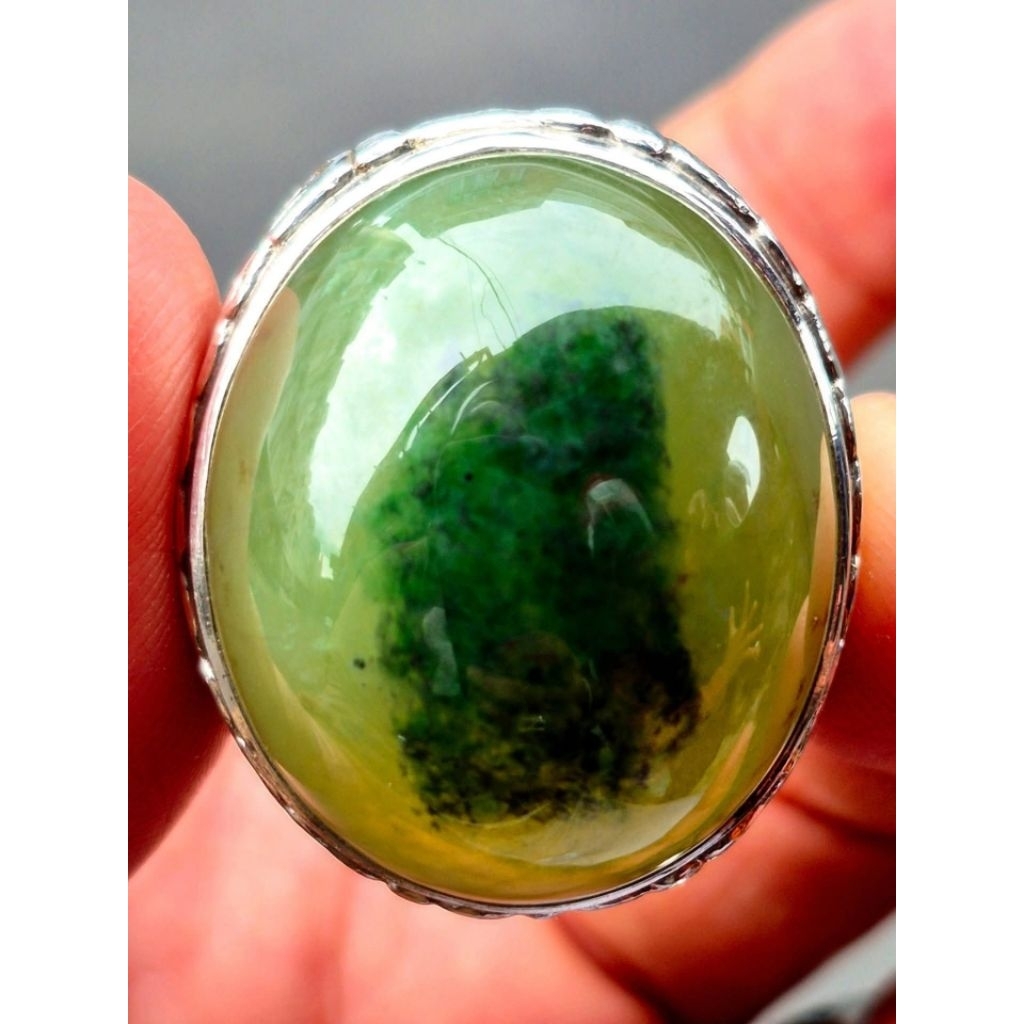 Natural batu lumut sungai dareh jumbo ring perak