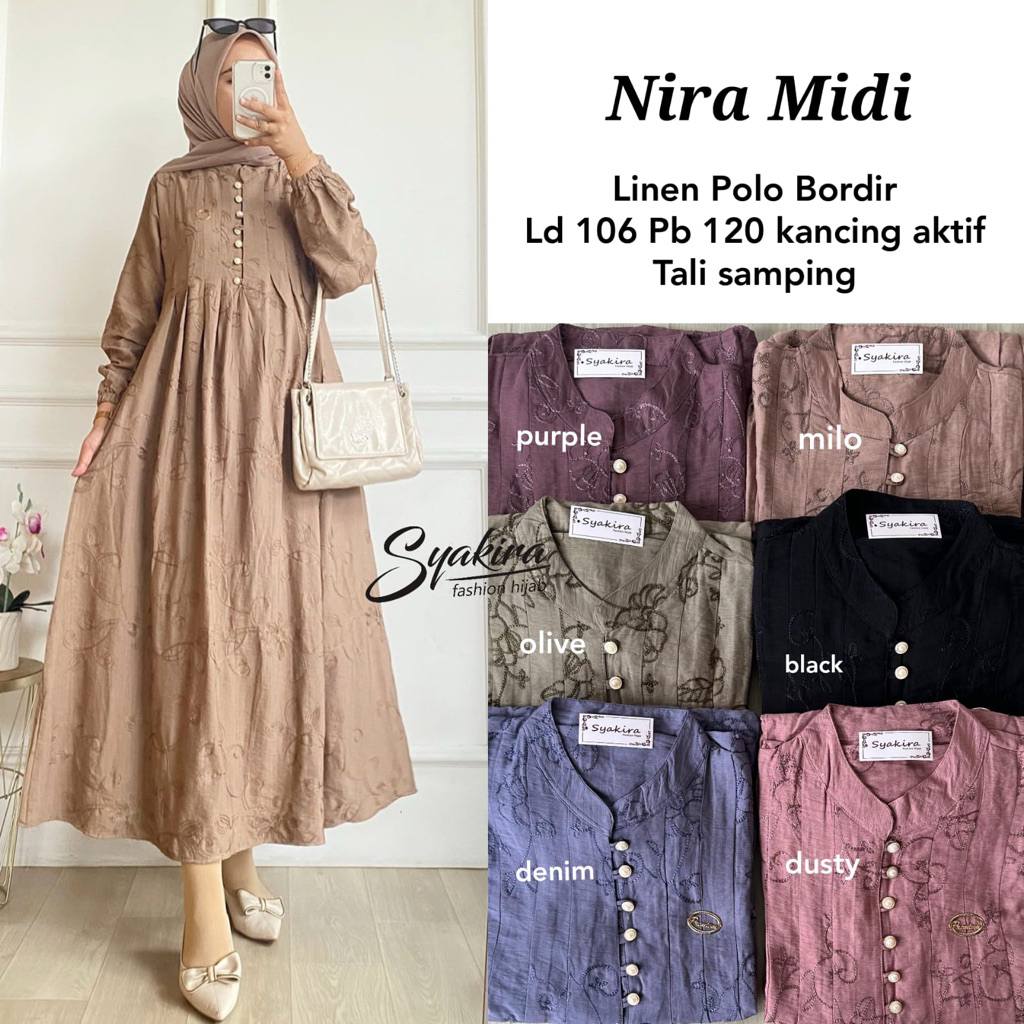 READY STOK NIRA MIDI | RIKA MIDI LIORA MIDI SYAKIRA PREMIUM LINEN POLO LD 110-115 PB 125 ALLSIZE