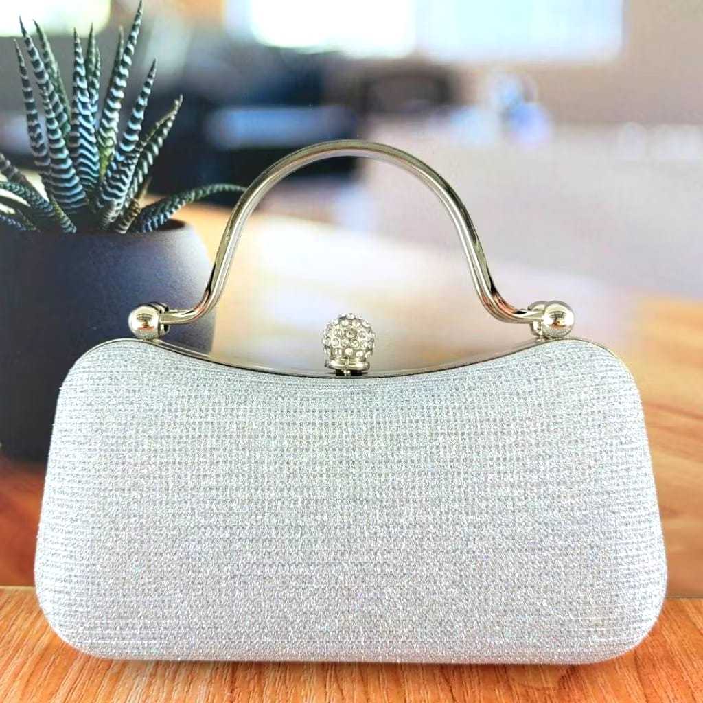 Tas Pesta Wanita Mewah Kristal Elegan 289112 || Tas Pesta Import Premium Glitter Silver Elegan