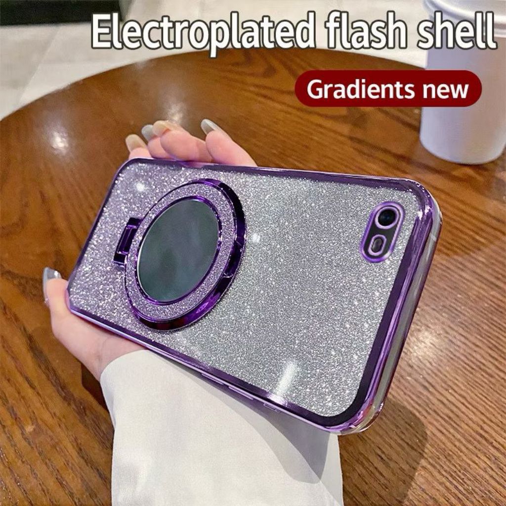 Casing Oppo A1K / C2 Soft Case Ring Standing Glitter Mirror Ring Holder Cermin Glitter