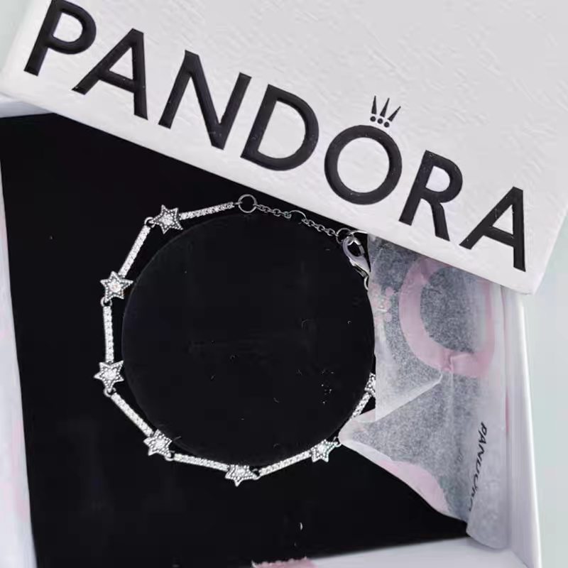 Pandora Gelang Rantai Perak 925 Berkilauan Berlian / Gelang Eksklusif Elegan / Hadiah untuk Pacar & 