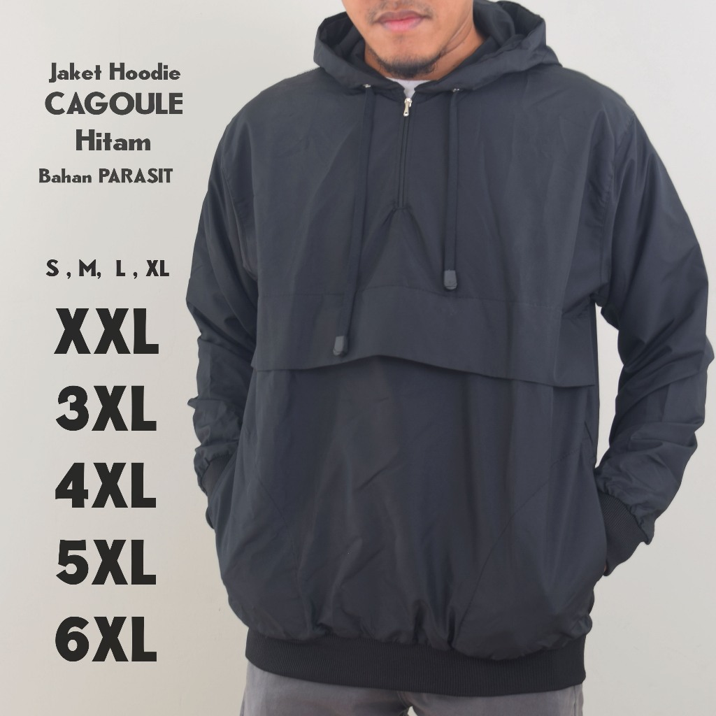 Jaket Parasut Cagoule Jumbo Hitam Hoodie S M L XL XXL 3XL 4XL 5XL 6XL Pria Windbreaker Biglab Big Si