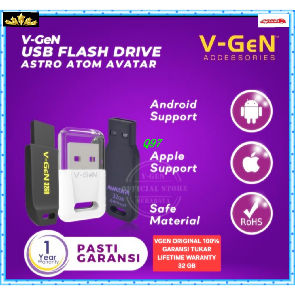Q97 FLASH DISC 64GB 64 GB ORI 100% ASTRO USB DRIVE ASLI VGEN V-GEN GARANSI TUKAR SEUMUR HIDUP FD MEM