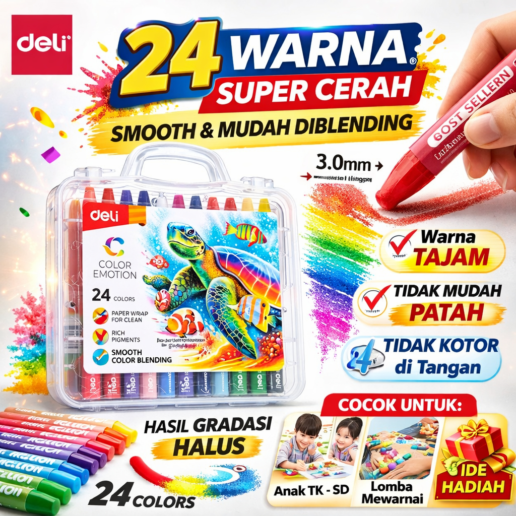 DELI Crayon Krayon Minyak Oil Pastel Color Emotion 24 Warna - EC20124