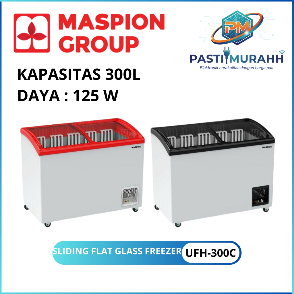 (FREE PAKING KAYU) MASPION BOX FREEZER SLIDING FLAT GLASS 300L UFH-300 C