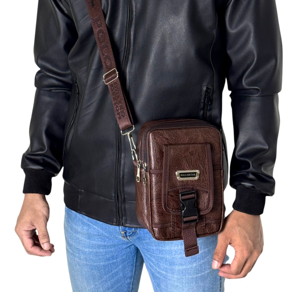 Tas Selempang Pria Original Polo Amstar Kulit Sintetis Tas Hp mini MultiFungsi