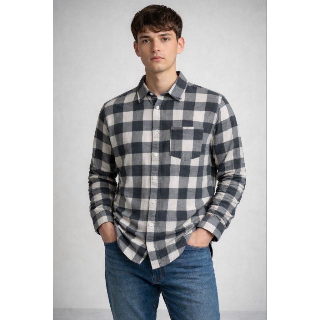 Kemeja Flanel Pria dan Wanita, UNISEX - ABU-ABU