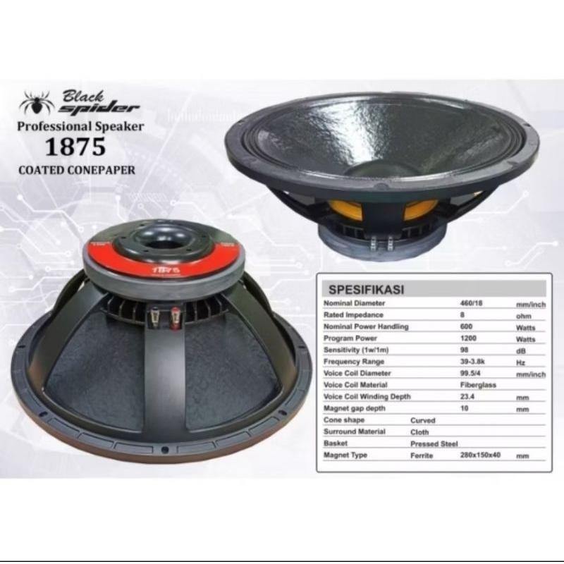 Speaker Komponen BlackSpider Type 1875 18inch 1200 Watt Original Woofer 18in