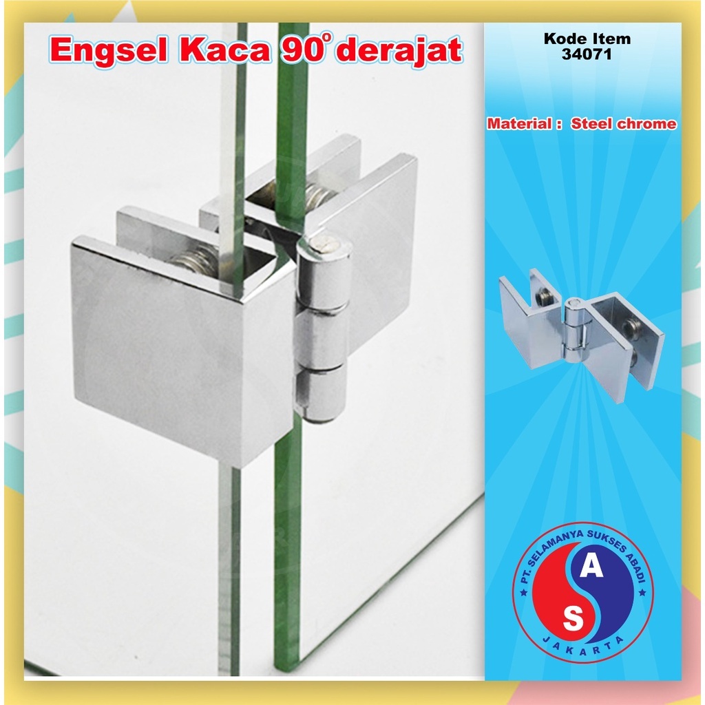 1 pc Engsel Jepit (Kaca ke Kaca)(Kaca Ke Kayu) / Engsel Pintu Kaca Etalase 90 Derajat - 90°