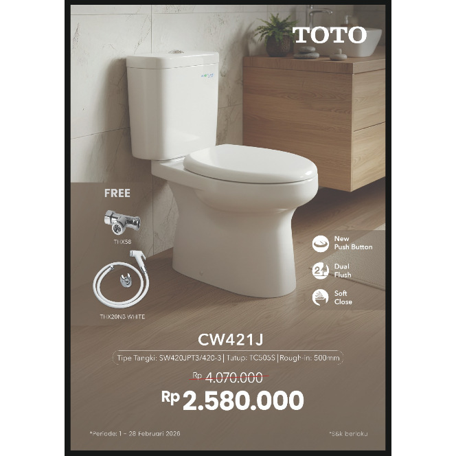 CLOSET / KLOSET TOILET DUDUK TOTO CW 421JW/F / SW420JPT3 /420-3