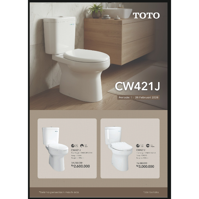 Closet Duduk TOTO CW421J/SW420JP + Tutup TC505S / DUAL FLUSH