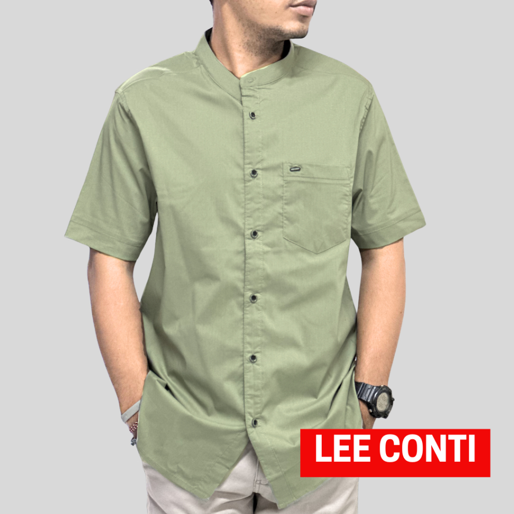 LEE CONTI Kemeja Pria Pendek Krah Koko ( KEV )