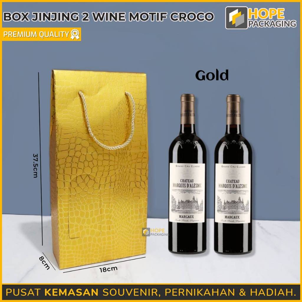 Box Jinjing 2 Wine Croco Size : 37.5x18x8cm / Paper Wine 2 Botol  / Paper Wine / Tas Paper Bag Souve