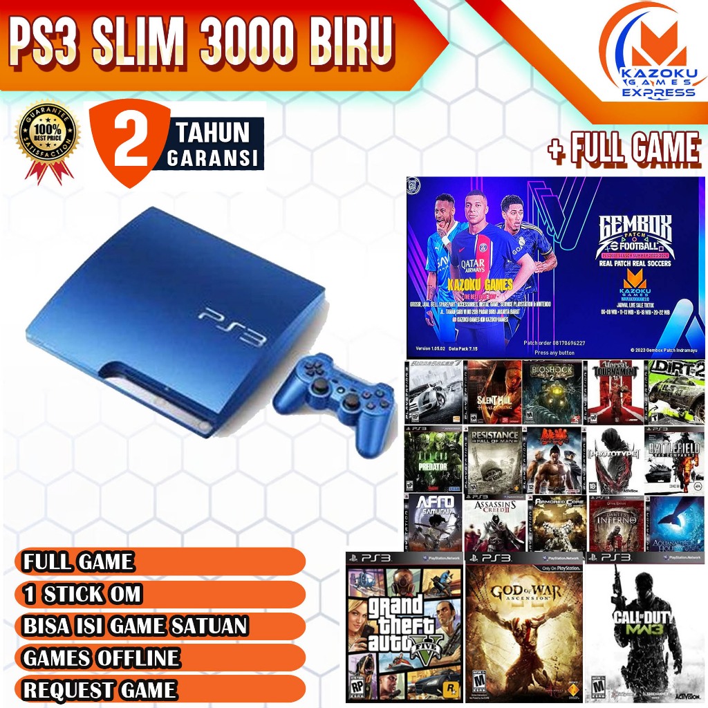 PS3 SLIM SONY PLAYSTATION OFW SERI 3000 BIRU LIMITED 160GB-500GB GARANSI 2 TAHUN