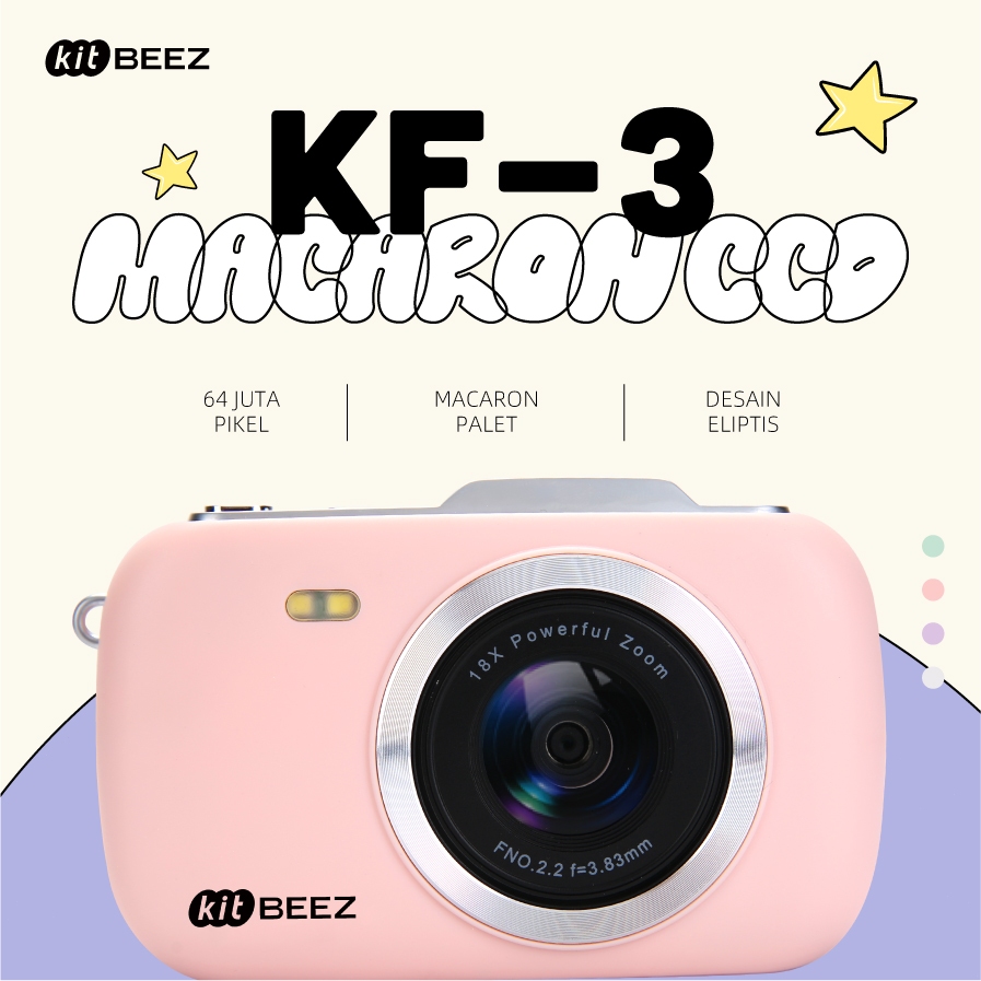 KiTBEEZ KF-3 Kamera Digital 64MP 18X 4K HD Vedio Macaron Kamera Kamera Murah Digital Camera With Fla