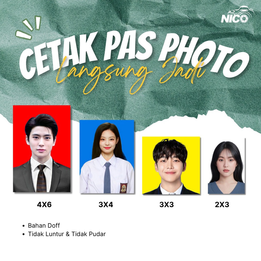 CETAK PAS PHOTO | CETAK FOTO KERTAS DOFF | UKURAN 4X6 3X4 3X3 2X3