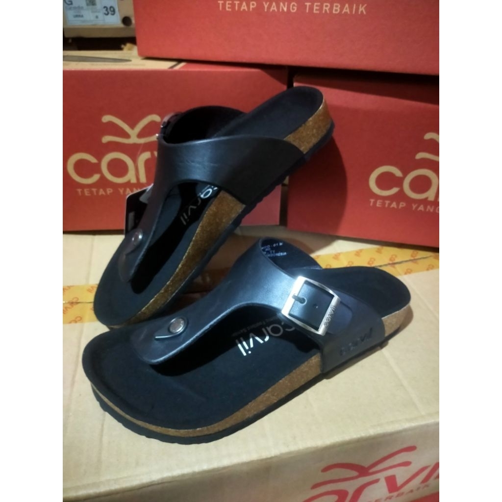 Sandal jepit pria Carvil Romeo -01 hitam original