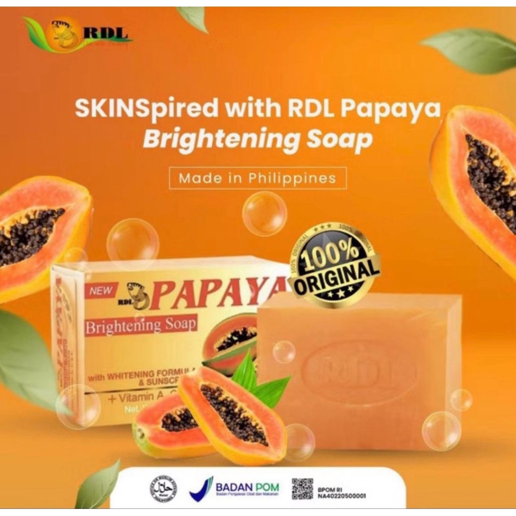 (ORIGINAL ASLI MADE IN PHILIPPINES) RDL SABUN PAPAYA BRIGHTENING SOAP 135 GR