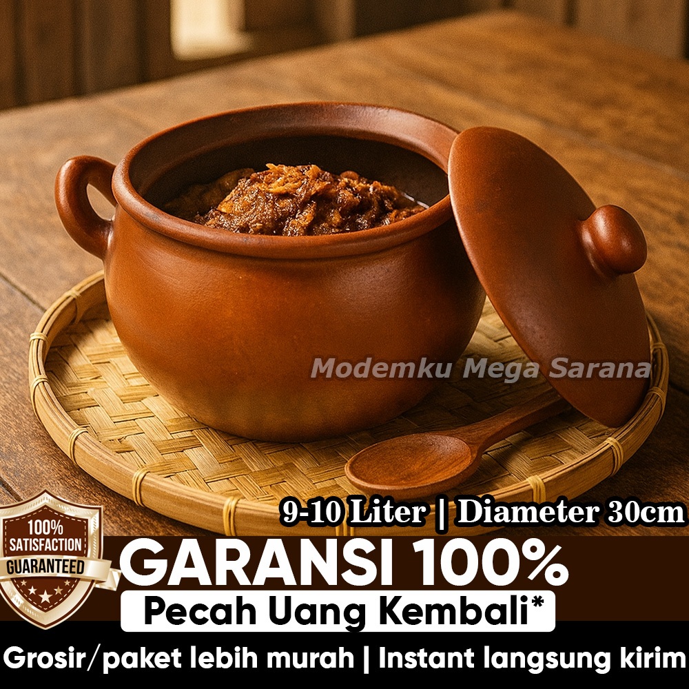 Pawon Gerabah | Panci Tanah Liat Jumbo Kuali Kendil Gerabah Rebus Sayur Godog Jamu Herbal Diameter 3