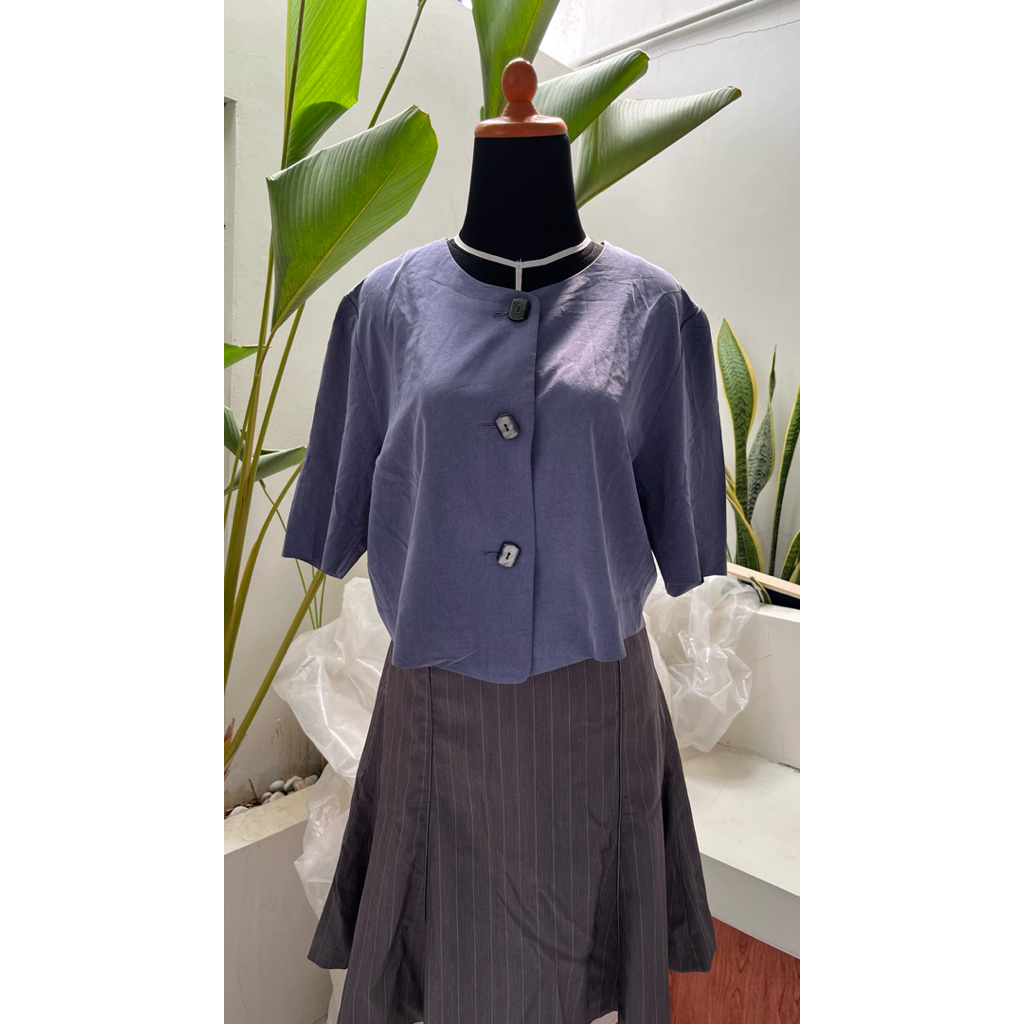 atasan wanita crop denim retro vintage korean style / baju wanita vintage korean style